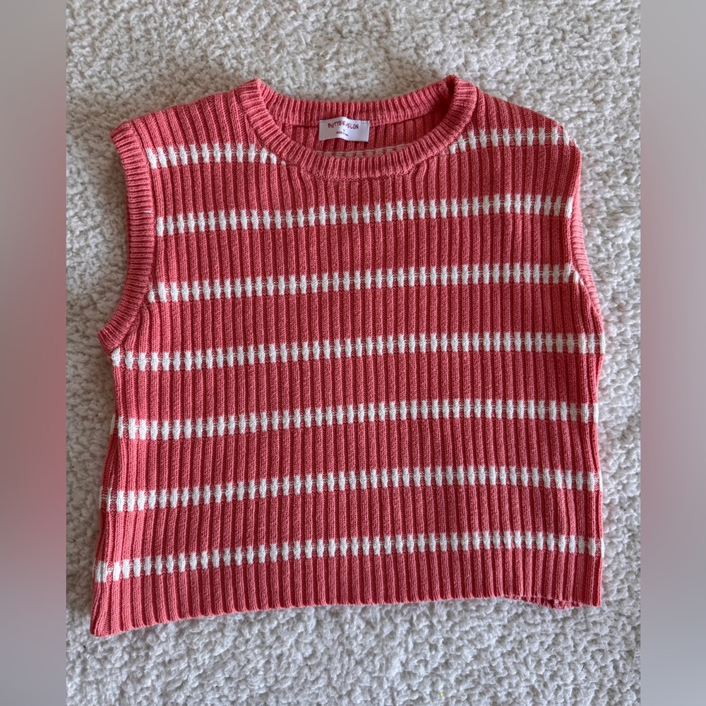 Butter Melon Women's Pink & White Striped Sweater cropped Medium Cottagecore Y2K